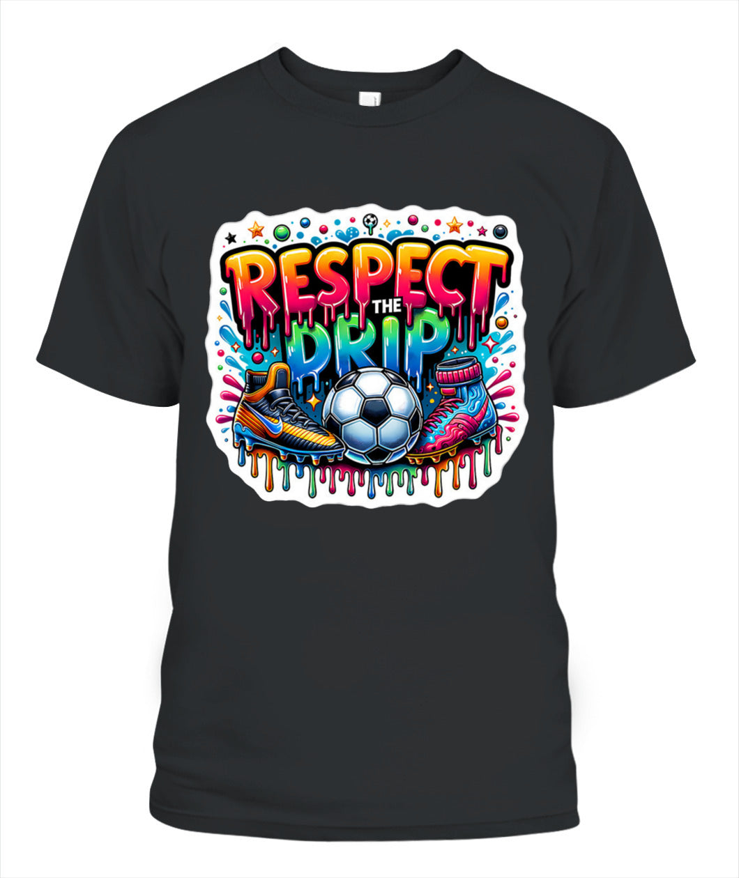 ✨From Every Fan, For Every Match✨-Respect The Drip Soccer T-Shirt - Neon Graffiti Cleats Youth Fan Tee