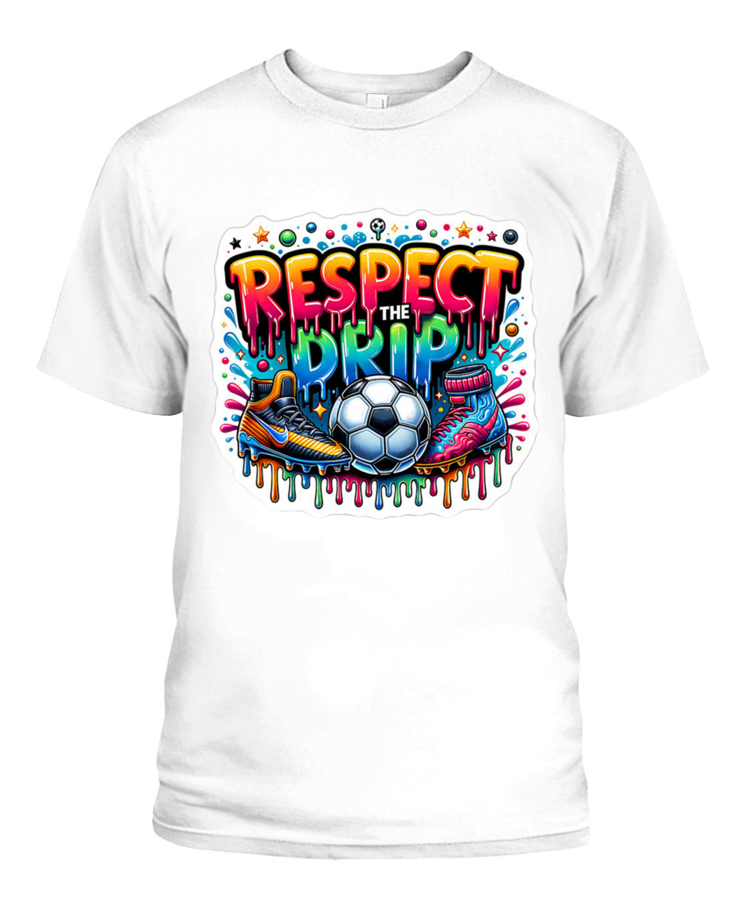 ✨From Every Fan, For Every Match✨-Respect The Drip Soccer T-Shirt - Neon Graffiti Cleats Youth Fan Tee